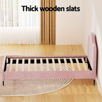 Thumbnail for King Single Bed Velvet Pink Bed Frame OLAN - Contemporary Style