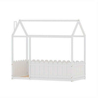 Thumbnail for White Wooden toddler Bed House-Shaped Single Bed Frame - Solid Pine Wood