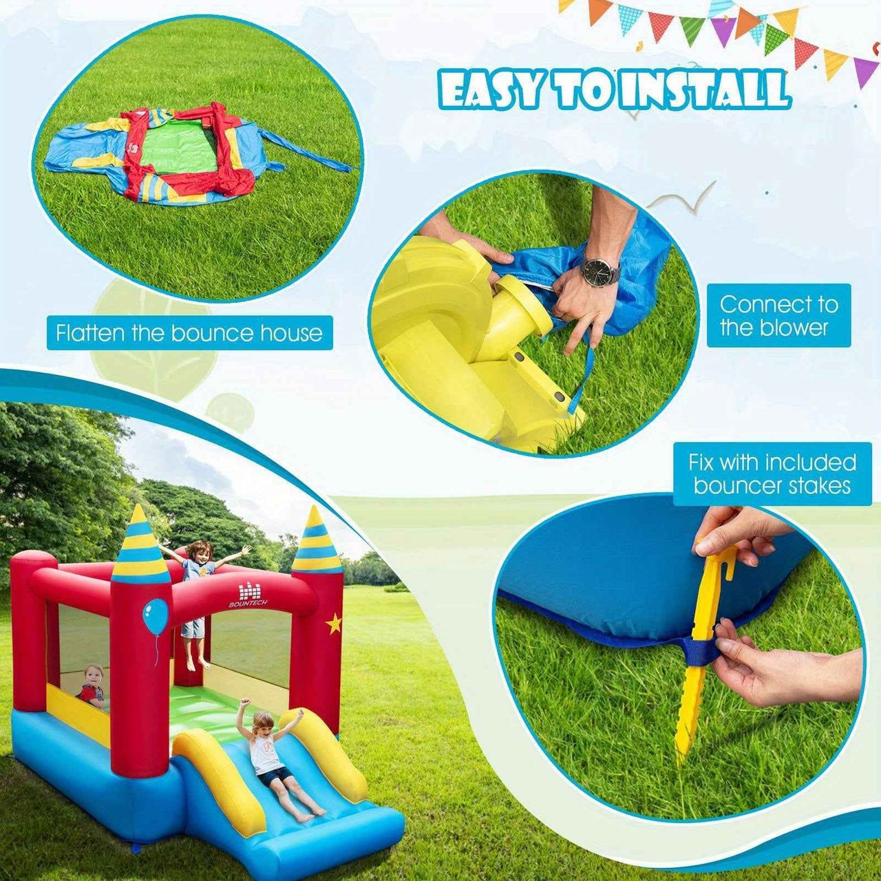 Inflatable Bouncy Castle with Slide - No Pump Needed, Indoor / Outdoor Kids Play