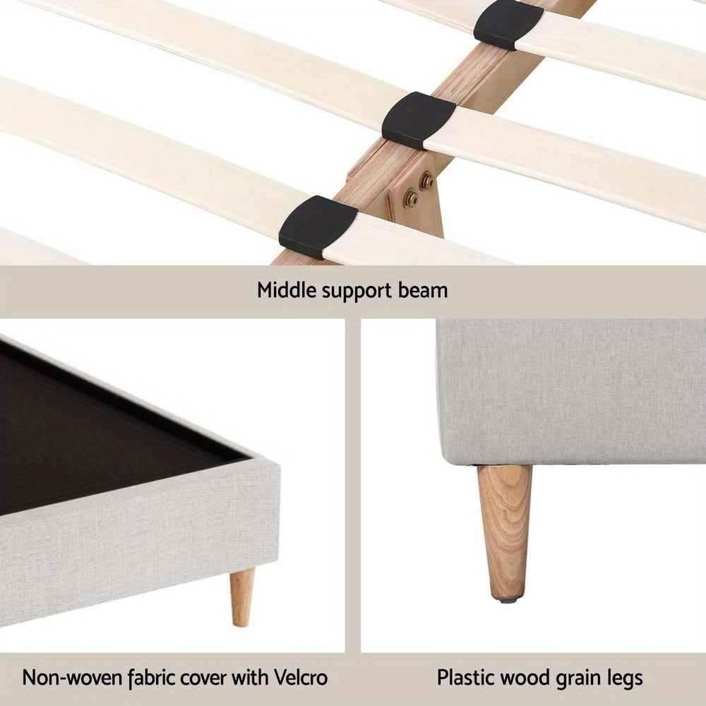 ZORA Double bed Beige Bed Frame - Contemporary Hardwood Design by ARTISS