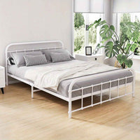 Thumbnail for Sturdy White Metal Double Bed Frame - Modern Country Style