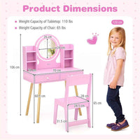 Thumbnail for Pink Kids Vanity Dressing Table & Chair Set Makeup Desk & Chair w/ 2-Color Front Lit Mirror