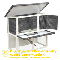 Thumbnail for Outdoor Rabbit Hutch Wooden Chicken Coop, Spacious Mesh Wire Enclosed Cage, Pull Out Tray&Easy Clean For Bunnies, Chickens, Guinea Pigs, Rabbit