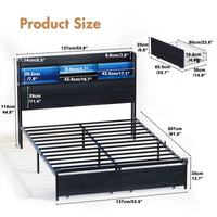 Thumbnail for Ufurniture Queen bed / Double bed  LED Bed Frame with USB Charging & Storage Drawers - Modern Metal Platform Bed