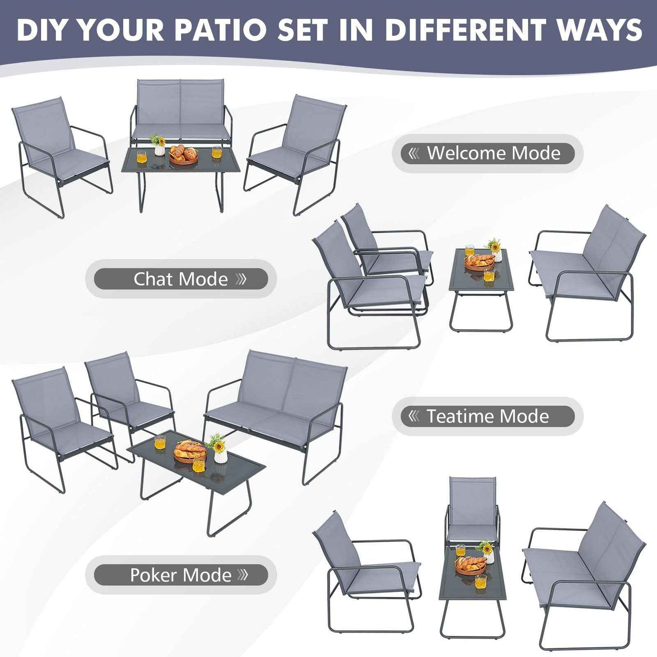 MULTIGOT 4pcs Patio Furniture Table Chair Set Conversation Table Garden Balcony
