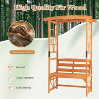 Thumbnail for Patio Garden Arch Archway 2-Seat Wooden Bench w/ 2 Trellises & Pergola