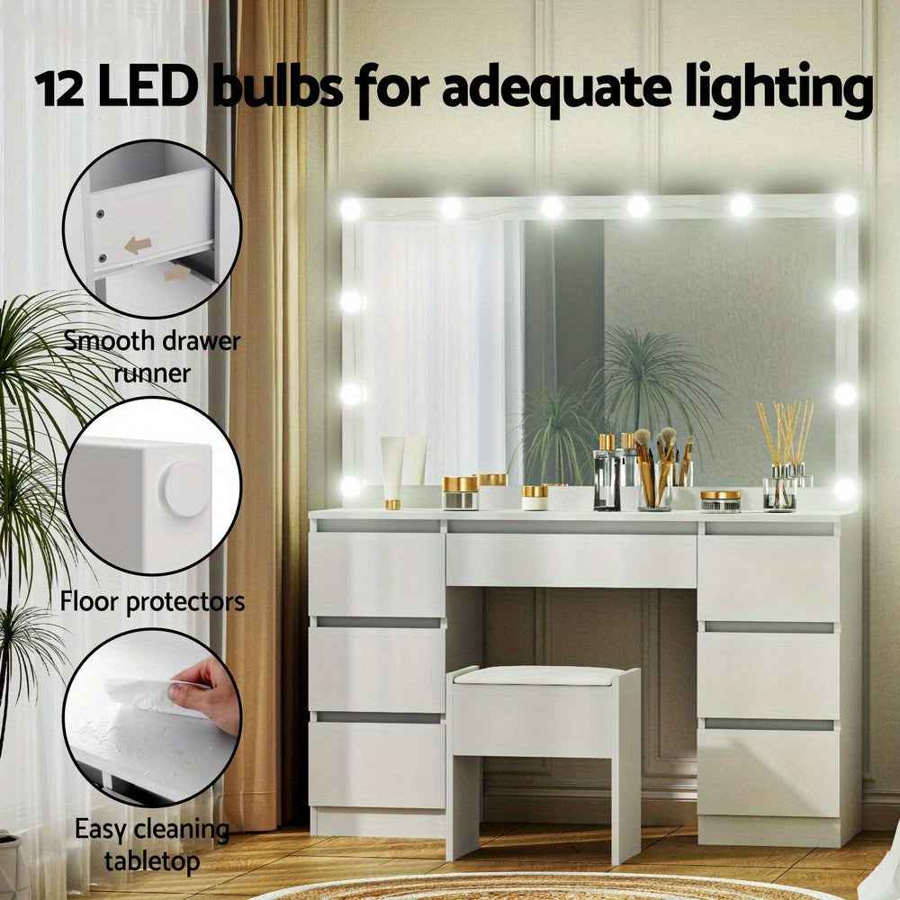 Dressing Table with Stool Illuminated vanity table with 12 LED bulbs