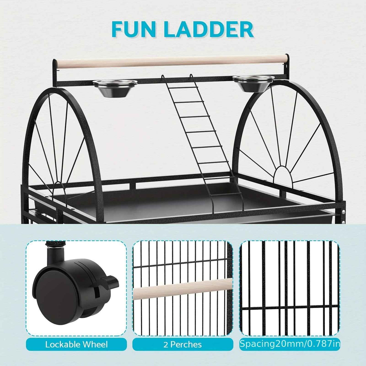 176cm Large Advwin Bird Cage Parrot Aviary with Stand-alone Perch, Wheels and Brake