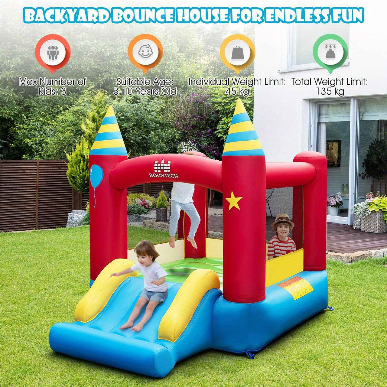 Inflatable Bouncy Castle with Slide - No Pump Needed, Indoor / Outdoor Kids Play