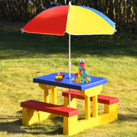 Thumbnail for Kids Picnic Table Set Bench w/ Removable Umbrella Patio Yard, Mixed Color Plastic