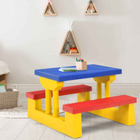 Thumbnail for Kids Picnic Table Set Bench w/ Removable Umbrella Patio Yard, Mixed Color Plastic