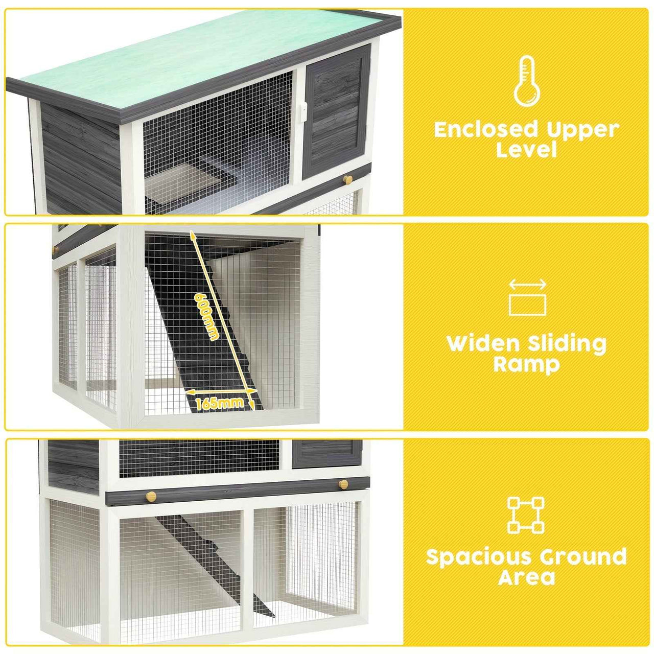 Outdoor Rabbit Hutch Wooden Chicken Coop, Spacious Mesh Wire Enclosed Cage, Pull Out Tray&Easy Clean For Bunnies, Chickens, Guinea Pigs, Rabbit