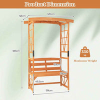 Thumbnail for Patio Garden Arch Archway 2-Seat Wooden Bench w/ 2 Trellises & Pergola