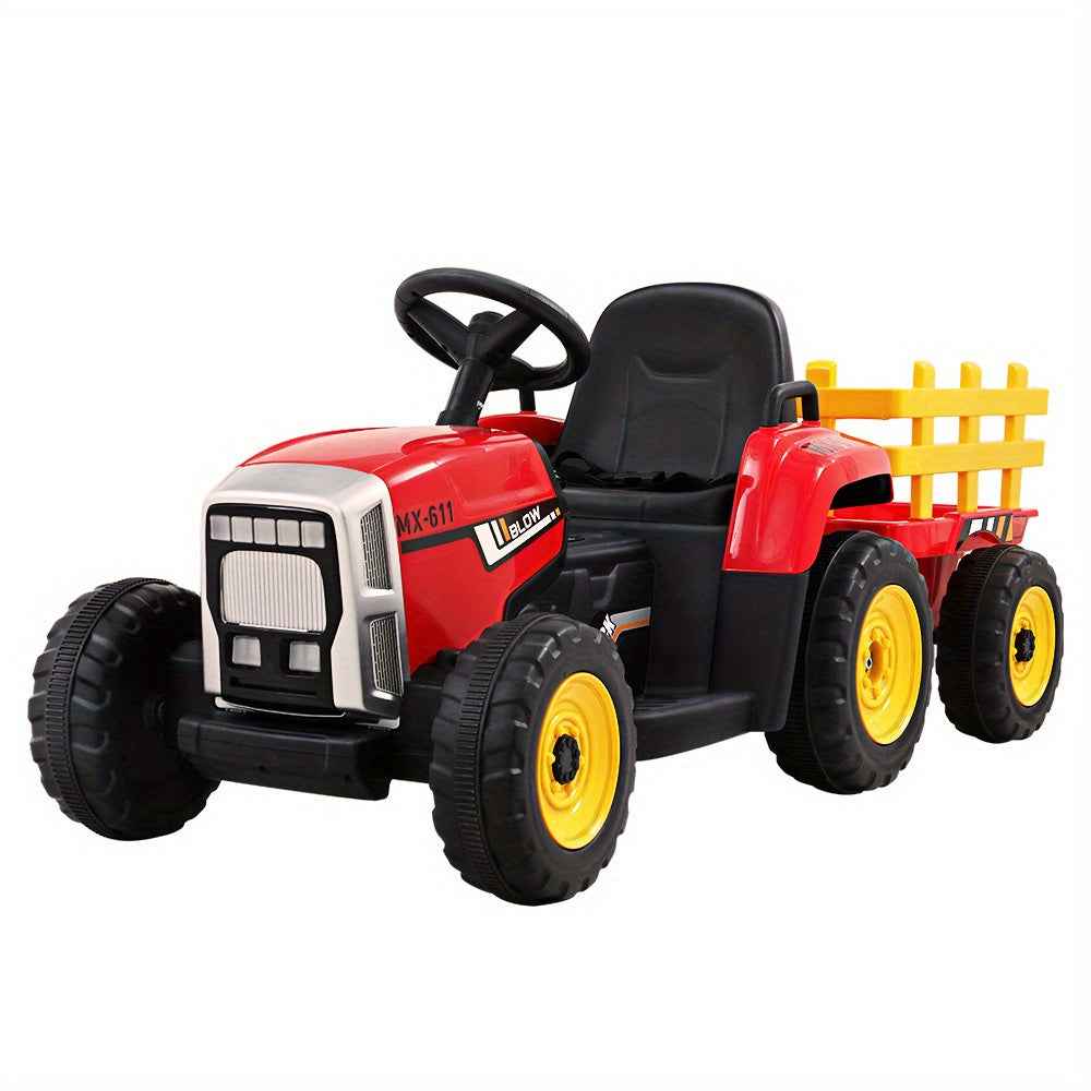 Tractor with Detachable Trailer Kids Ride on Electric Car | Engine Red (with Yellow)  Speed Controller Pedals (Forward/Reverse),
