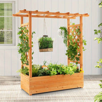 Thumbnail for Large Wooden Raised Planter Garden Bed Container w/Top Trellis for Vine Climbing Plant Flower