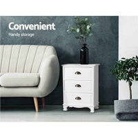 Thumbnail for Artiss 2x Bedside Table 3 Drawers Side Table Storage Cabinet Nightstand White