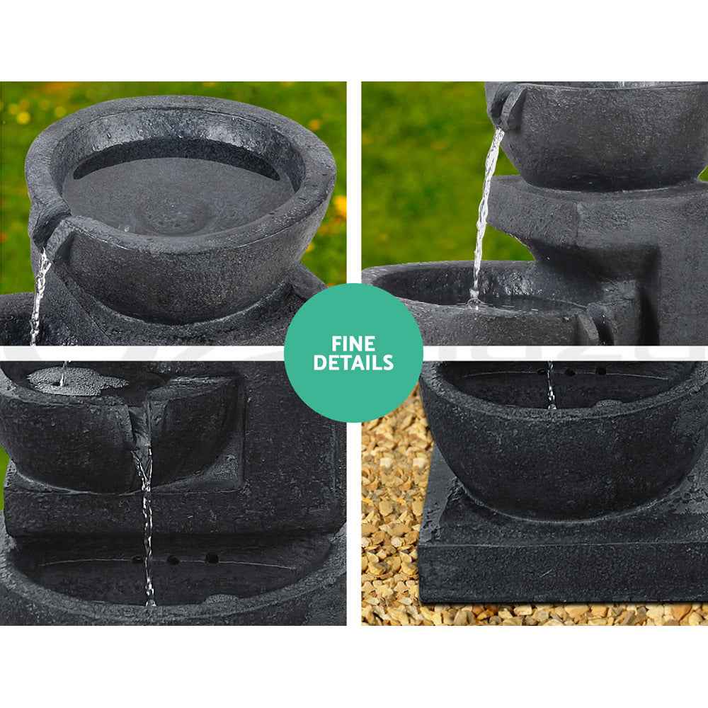 Garden Solar Fountain Water Feature Bird Bath Outdoor LED Lights 3-Tier