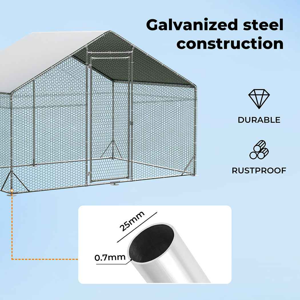 Chicken Coop Large Pet Cage, Thick Galvanized Metal Hen House with Waterproof Sun-Protective Cover