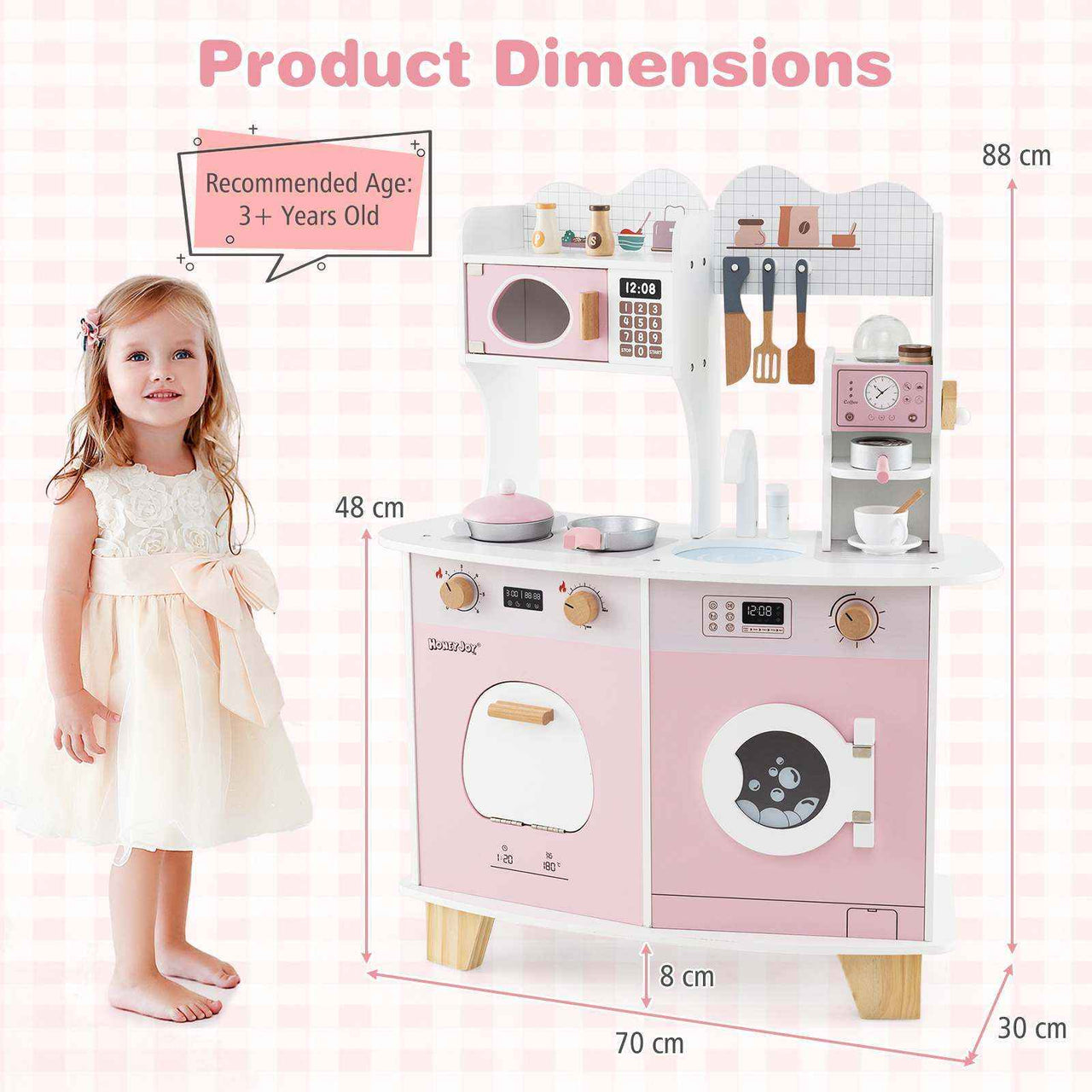 Pink Pretend Play Kids Kitchen Set with Coffee Maker & More