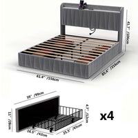 Thumbnail for Velvet Bed Frame: 4 Drawers, USB Charging, Modern Platform Queen bed / Double double Size Bed Frame