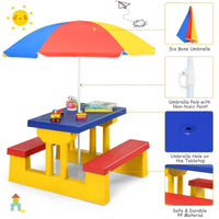 Thumbnail for Kids Picnic Table Set Bench w/ Removable Umbrella Patio Yard, Mixed Color Plastic