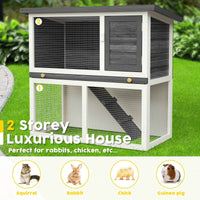 Thumbnail for Outdoor Rabbit Hutch Wooden Chicken Coop, Spacious Mesh Wire Enclosed Cage, Pull Out Tray&Easy Clean For Bunnies, Chickens, Guinea Pigs, Rabbit