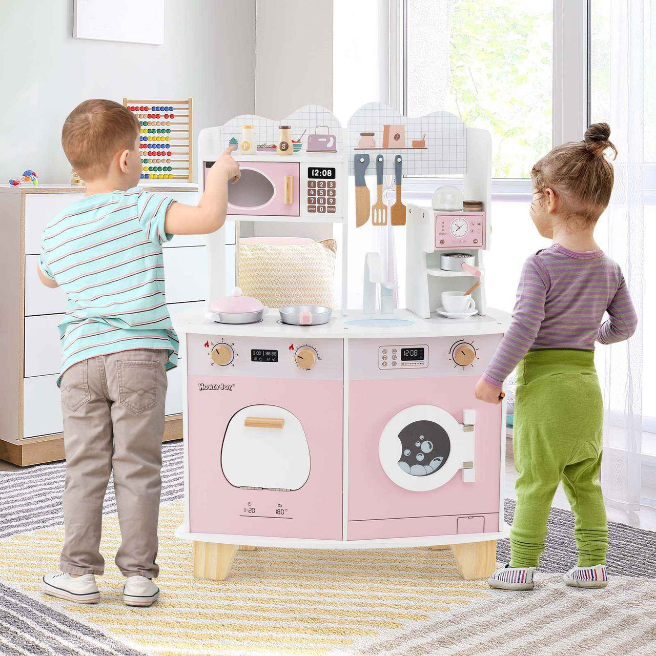 Pink Pretend Play Kids Kitchen Set with Coffee Maker & More