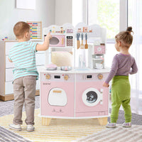 Thumbnail for Pink Pretend Play Kids Kitchen Set with Coffee Maker & More