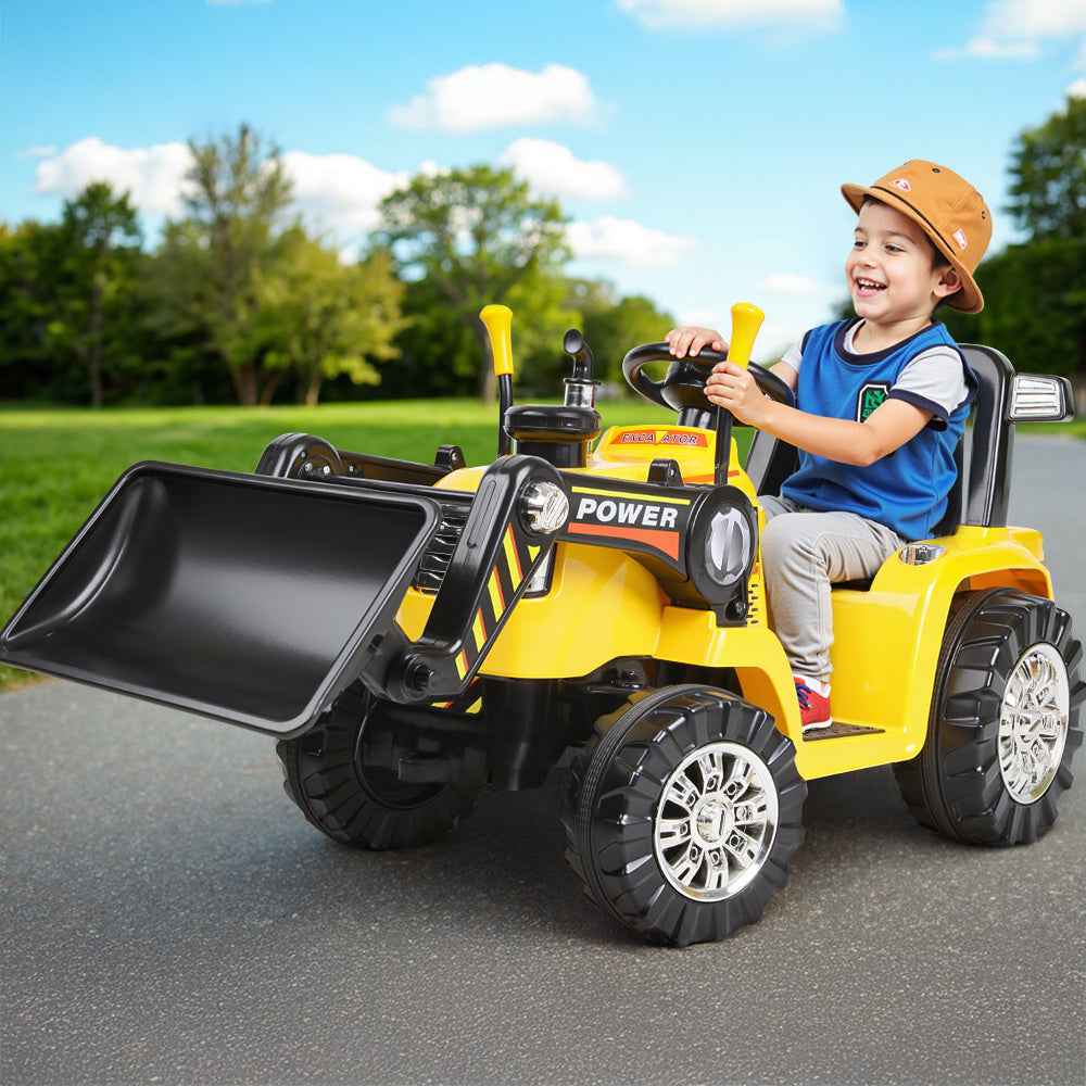 Kids Electric Ride On Car Bulldozer Digger Loader Remote 6V Yellow