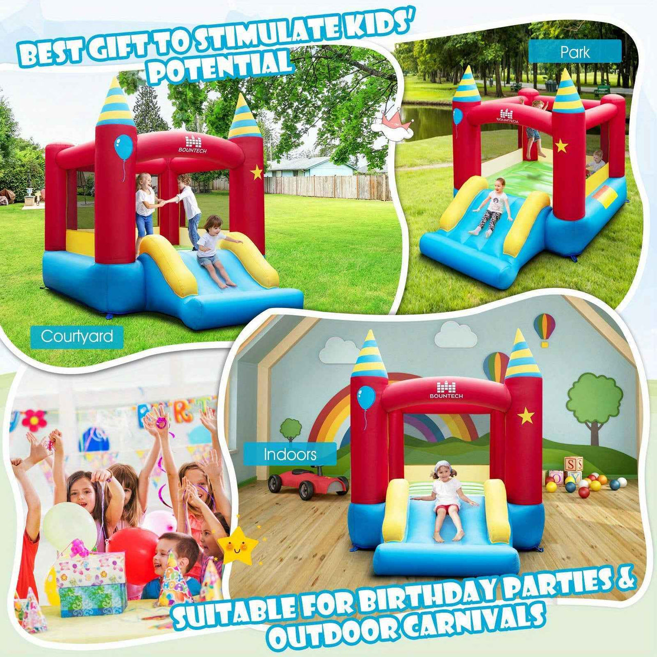 Inflatable Bouncy Castle with Slide - No Pump Needed, Indoor / Outdoor Kids Play
