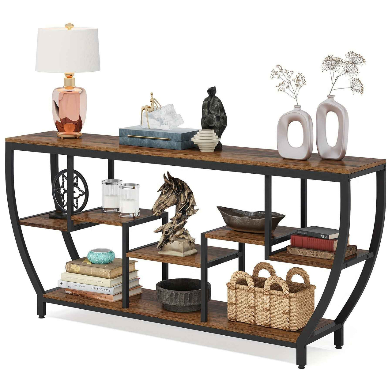 Rustic Industrial Console Table with Storage Entryway, or TV Unit