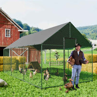 Thumbnail for Upgraded XXL-Large 6mx 3m Heavy Duty Metal Walk-in Chicken Coop - Thicken Strong Frame - Full Shade - extra small door