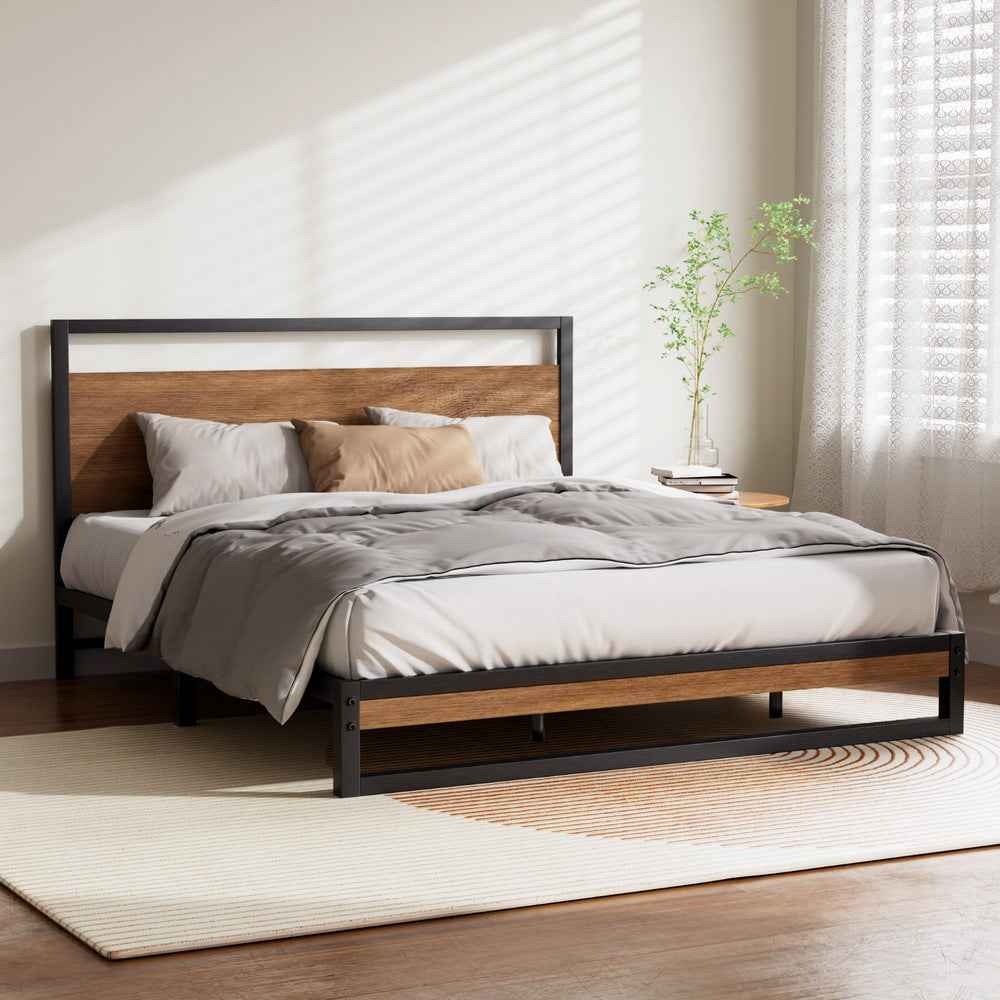 DANE Queen bed Metal & Wood Bed Frame | Industrial Modern Bed | ARTISS