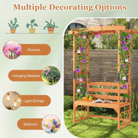 Thumbnail for Patio Garden Arch Archway 2-Seat Wooden Bench w/ 2 Trellises & Pergola