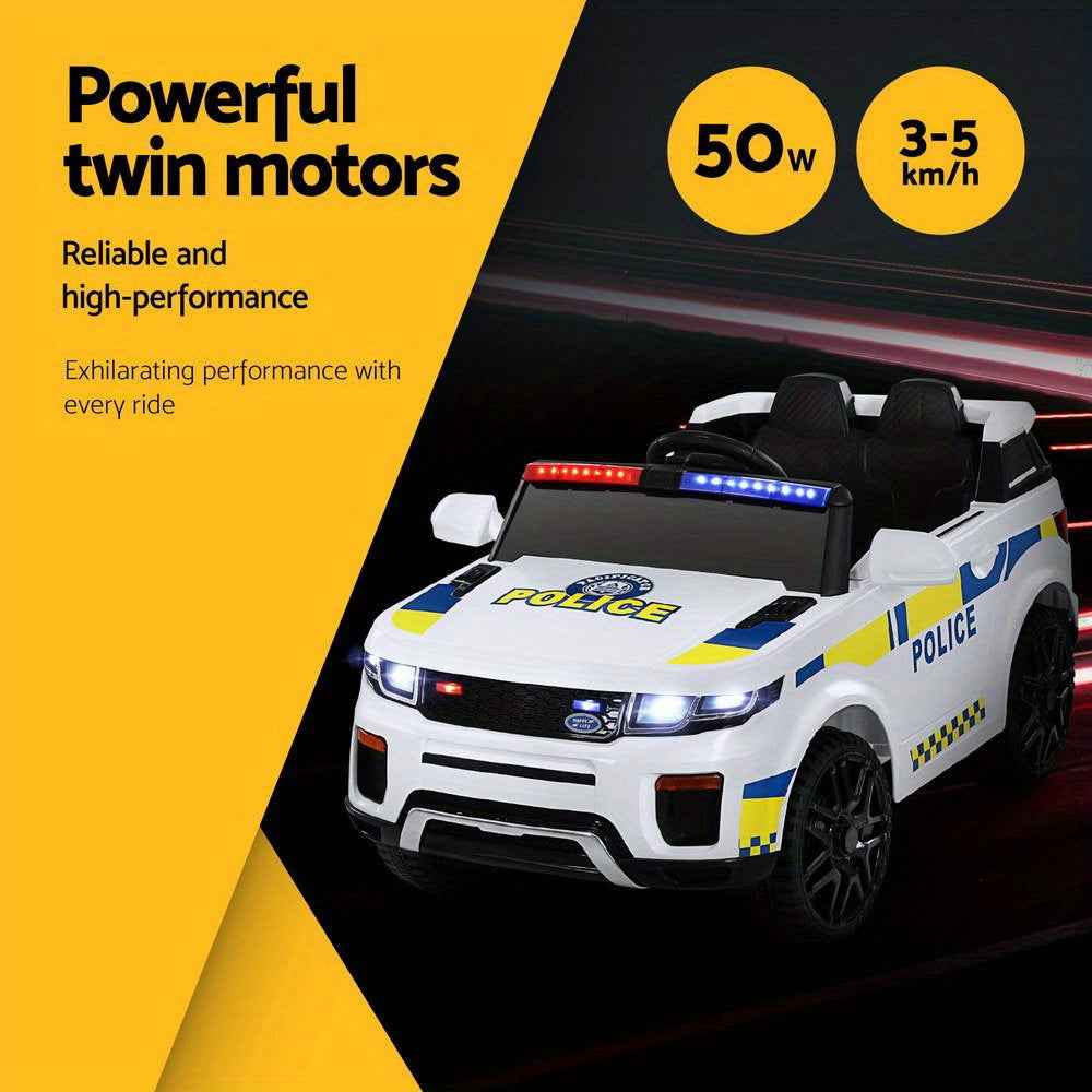 Range Rover Police Inspired Kids Ride On Car with Remote Control | White Ride On Patrol Police Car Horn Music Remote White