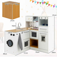 Thumbnail for Wooden Kids Kitchen Playset with Light & Sound Stove, Stool, and Icemaker