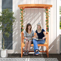 Thumbnail for Patio Garden Arch Archway 2-Seat Wooden Bench w/ 2 Trellises & Pergola