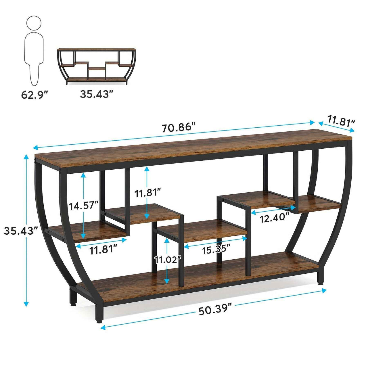 Rustic Industrial Console Table with Storage Entryway, or TV Unit