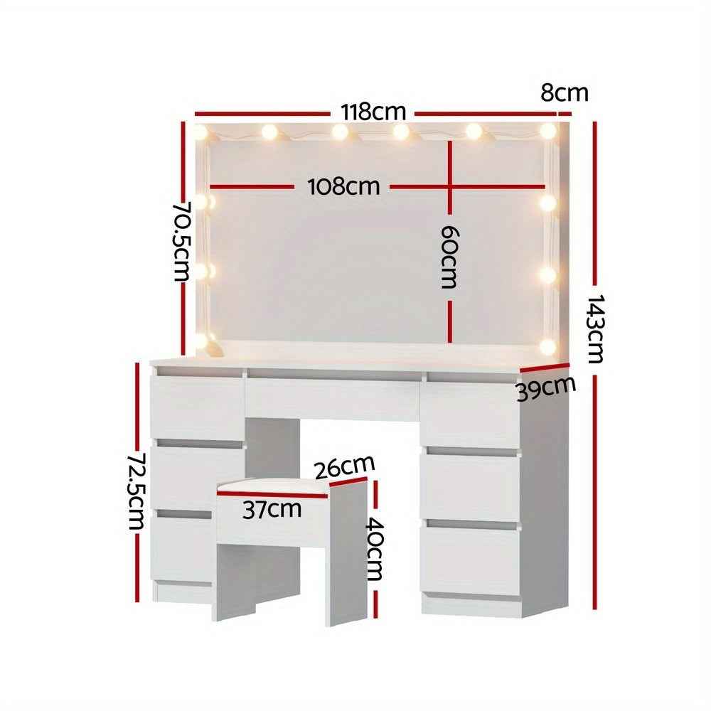 Dressing Table with Stool Illuminated vanity table with 12 LED bulbs